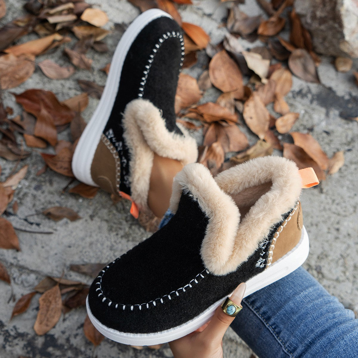 2024 Hot Sale Women Shoes Sleeve Women's Boots Winter Round Toe Plush Fleece for Warmth Short Barrel Flat Large Size Snow Boots