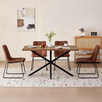 55.1" Dining Table for 2 4 Person, Small Rectangular Mid Century Modern Kitchen Table with Metal Cross Legs for Restaurant