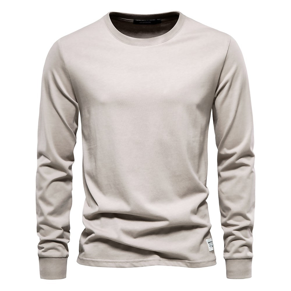 AIOPESON Camiseta Masculina De Algodão De Cor Sólida Gola Redonda Manga Longa Primavera Outono Camiseta Básica De Alta Qualidade Masculina
