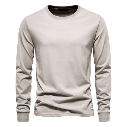 AIOPESON Camiseta Masculina De Algodão De Cor Sólida Gola Redonda Manga Longa Primavera Outono Camiseta Básica De Alta Qualidade Masculina