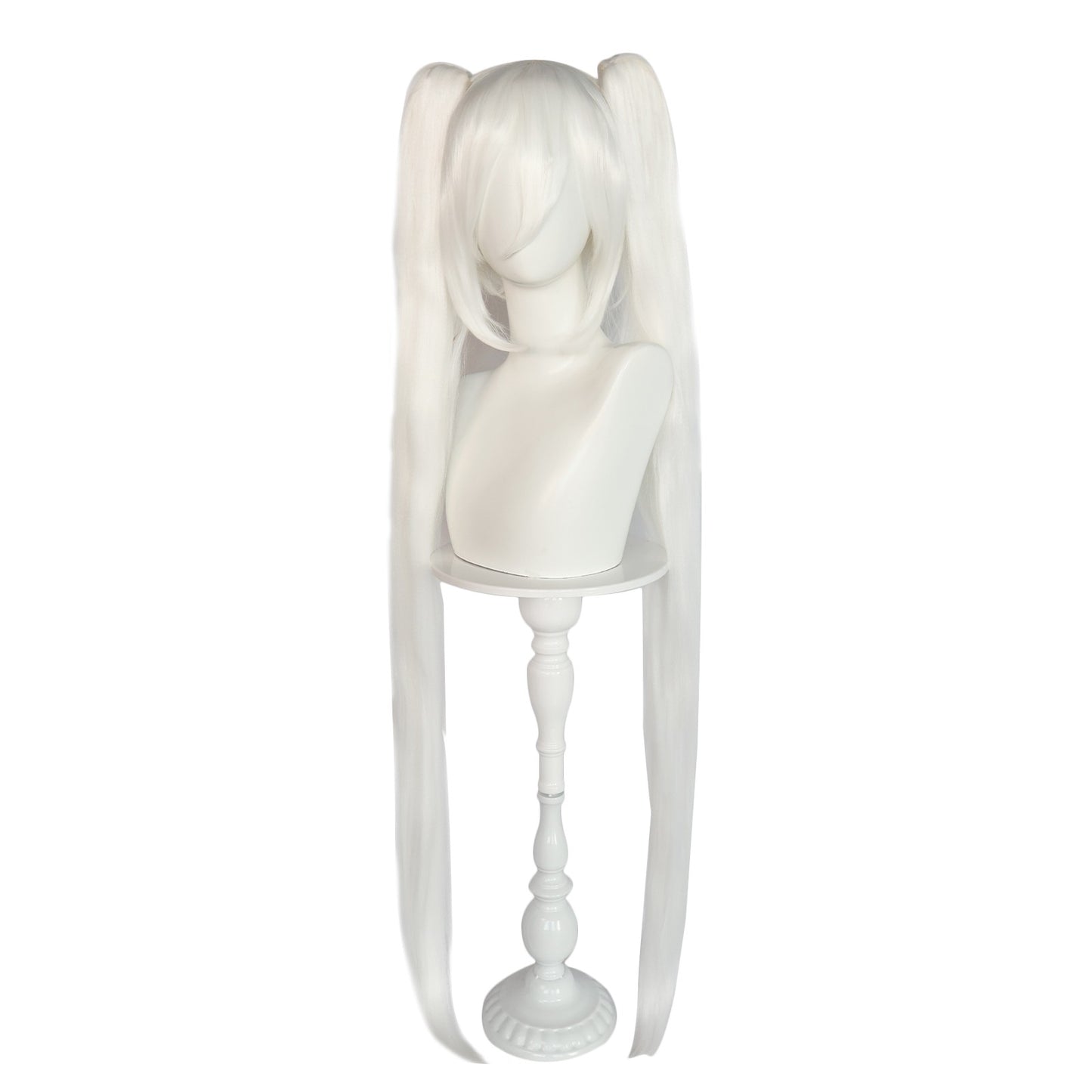 Peruca Sintética Longa Reta Branca Cosplay Rabo de Cavalo Duplo com Franja Peruca de Fibra Resistente ao Calor Adequada para Festa de Cosplay