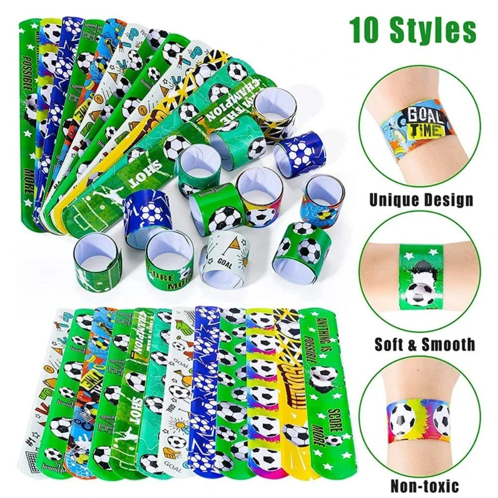 12-72Pcs Pack Football Pattern Slap Bracelets Birthday Party Favors Football Carnival Gifts Classroom Prize Giveaways Fillers