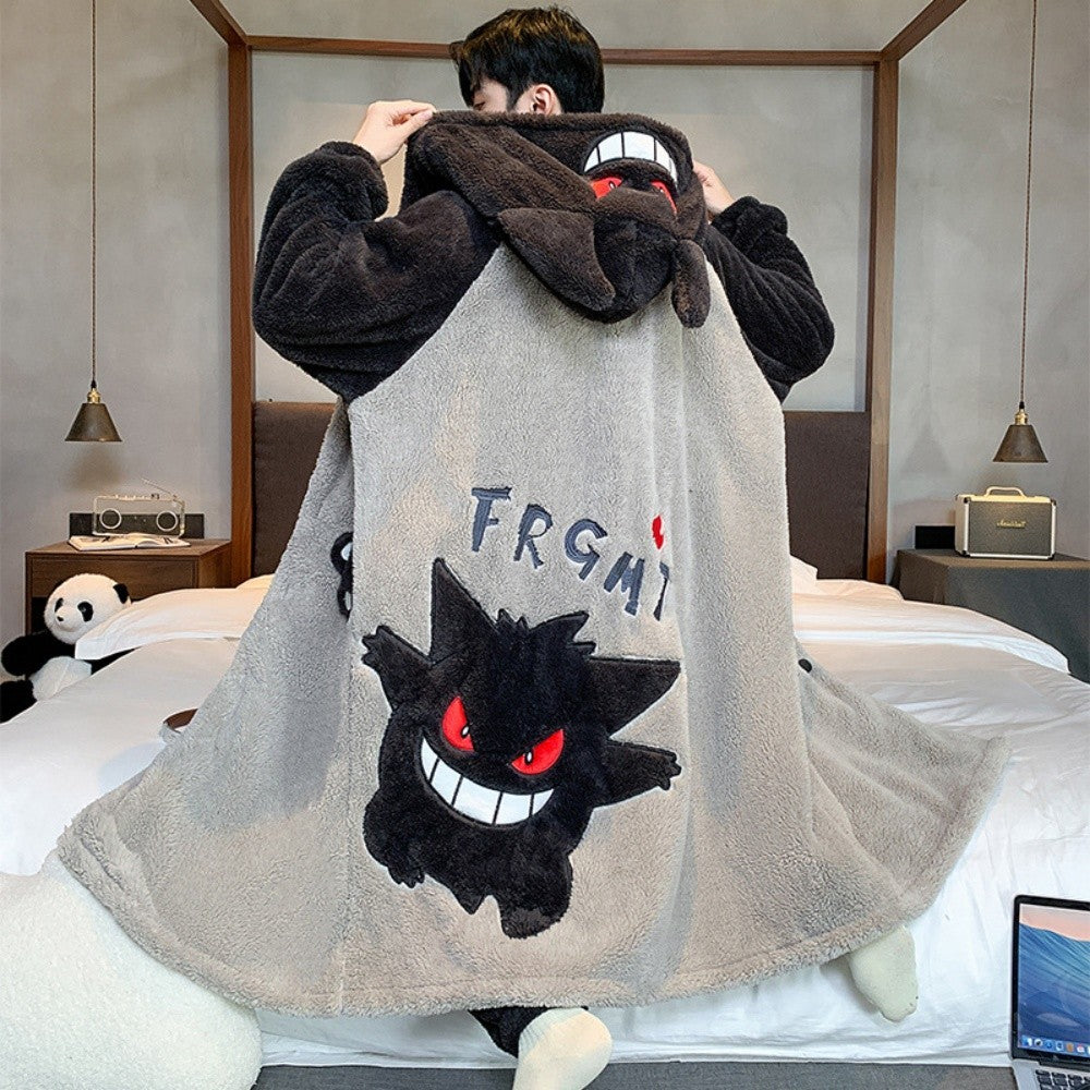Gengar Pajamas Suit Anime Pokemon Winter Coral Fleece Nightgown Large Size of Thickened Warm Cartoon Men Hooded Home Suit Set