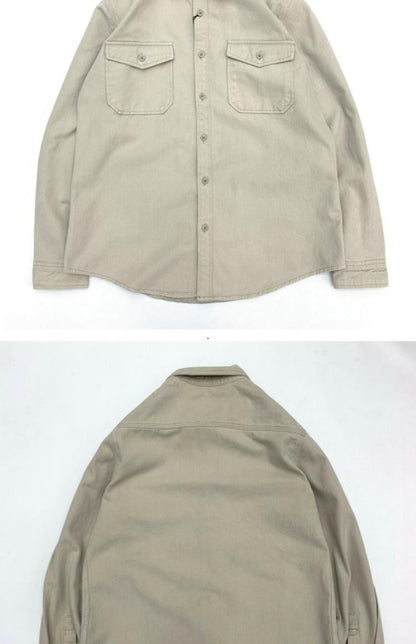 May Khaki heavy cargo double-pocket shirt men's cotton wash wool long-sleeved Japanese vintage loose coat