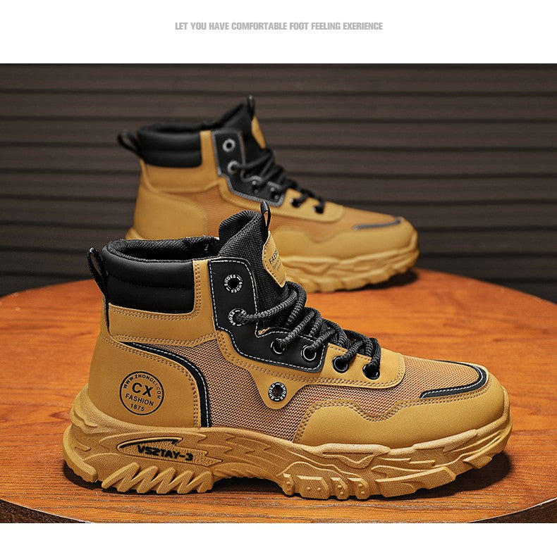 Botas de trabalho masculinas de inverno com cadarço, sapatos masculinos quentes de segurança, plataforma, tamanho 44, promoção, designer, antiderrapante, moda