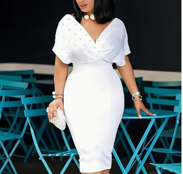 Fashion Party Dress For Wonen Sexy V Neck Package Hip Elegant Dresses 2025 Srping Summer Lady Solid Color Slim Office Midi Dress