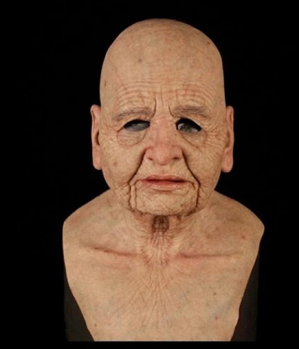 Black Elderly Woman Man Mask Wrinkle Full for Head Mask Grandpa/Grandma Face Novelty Mask Halloween Party Cosplay Props Supplies