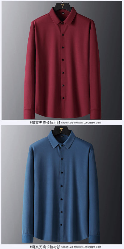 Stretch Elastic Stripe Men's Shirt Long Sleeve Classic Blouse Male Elegant Work Big Size Plus Large High Quality Ice Silk Social