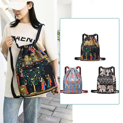 Mochila de Viagem Esportiva com Separação Seco-Úmido Dobrável de Grande Capacidade com Cordão, Saco de Ginástica Exótico com Cordão Mochila