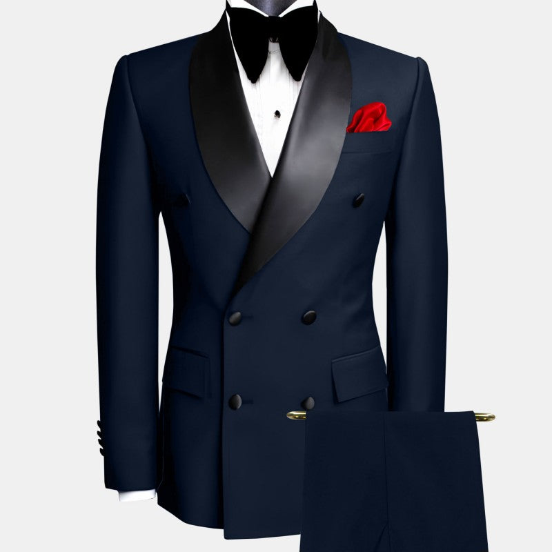 Men Suit Black 2 Pieces Double Button With Black Lapel For Wedding Groom Business Birthday Banquet Work Suit Jacket And Pants