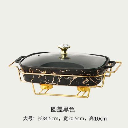 Caçarola retangular de cerâmica em forma de ânfora, para mesa de casa, com suporte criativo para aquecimento leve de sopa e vela.