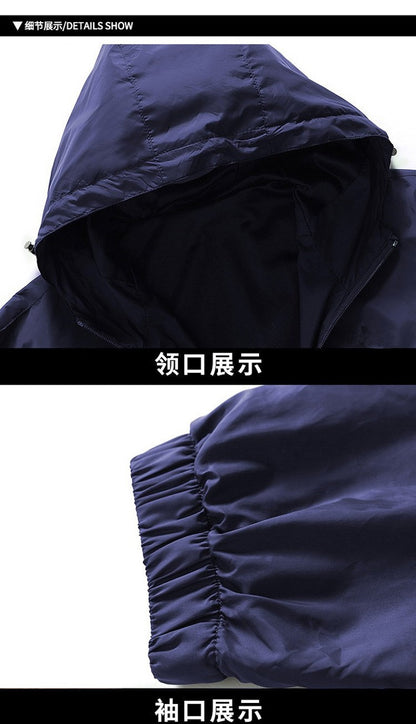 2025 Autumn Windproof Jacket Men's Trendy Solid Color Zipper Pocket Windbreaker Coat Casual Camping Jogging Loose Hooded Jackets