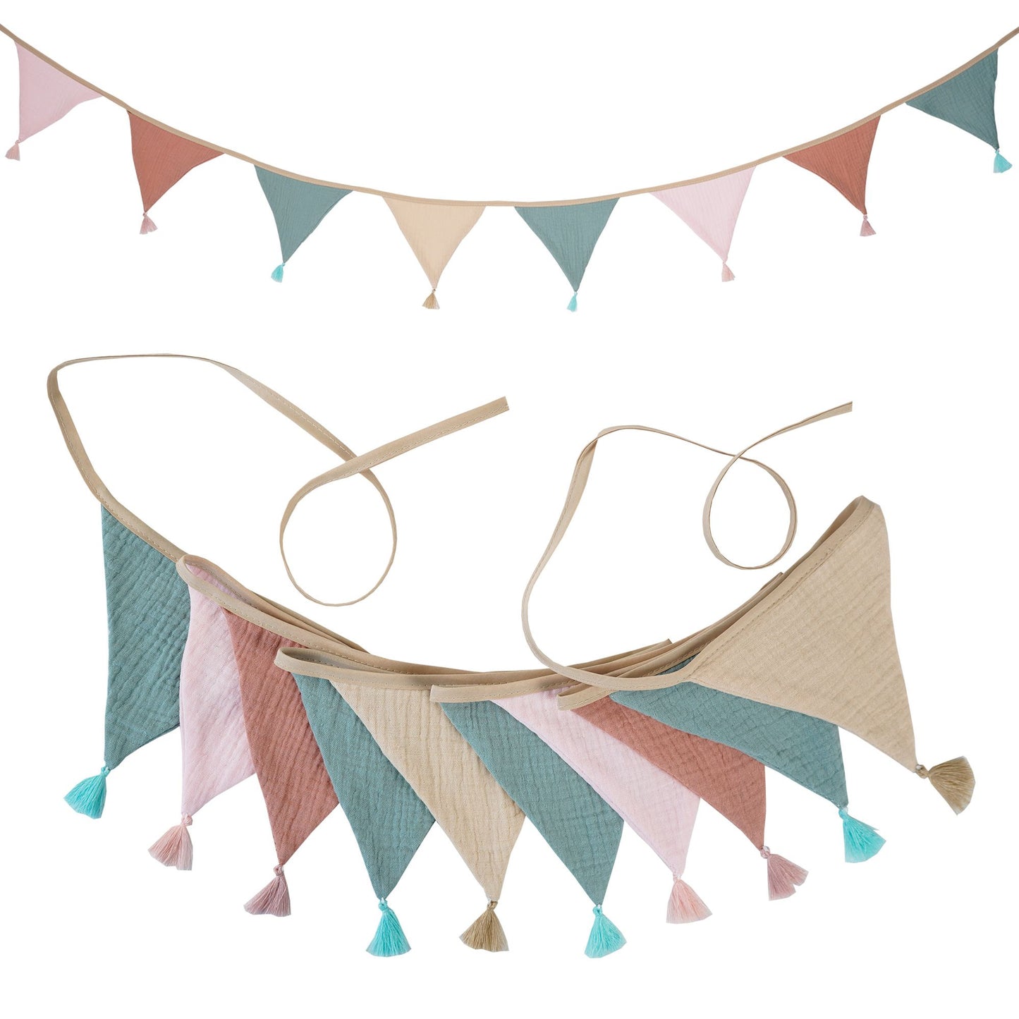 2.6M/8.5FT Nursery Fabric Bunting 10 Triangle Pennant Flags With Tassels Party Decor Banner Home Baby Shower Carnival Garland