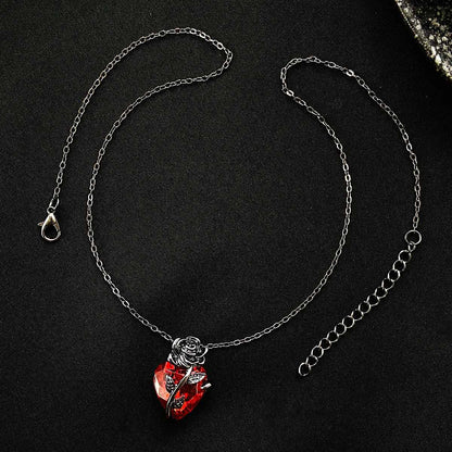 Colar Gótico Rosa Vermelha Amor Joias Y2K Femininas Delicado Tom Prata Pingente Coração Humano Ensanguentado Presentes Personalizados