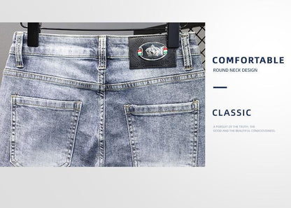 Summer 2024 New Fashion Trend Printed Stretch Cotton Shorts Men's Casual Sashimi Comfort High Quality Plus-Size Denim Shorts