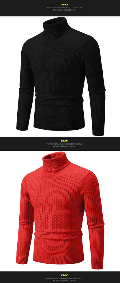 Autumn and Winter Men's Sweater Thin Elastic Fine Knitted Warm Top Versatile High Neck Solid Color Tight Fitting Pullover Top
