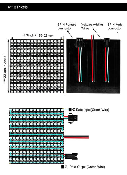 WS2812B RGB LED Panel Screen 8x8 16x16 8x32 256 Pixels Digital Flexible Programmed Individually Addressable Full Color DC5V