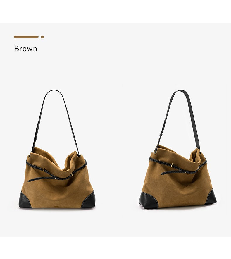 ?Genuine Suede Women's Bag Large Capacity Crossbody Underarm Tote for Commuting Multi-functional Hobo Bag
