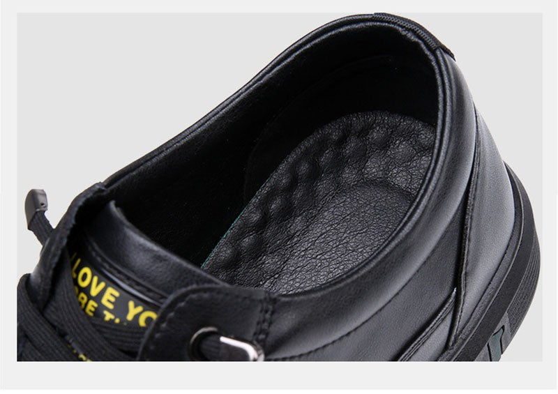 Spring Autumn Genuine Leather Shoes Men Footwear Soft Cowhide Casual Flat Brand Pure Black