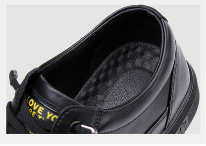 Spring Autumn Genuine Leather Shoes Men Footwear Soft Cowhide Casual Flat Brand Pure Black