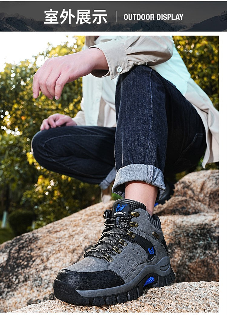 Botas Masculinas Clássicas Modernas para Tornozelo Botas de Caminhada Resistentes ao Desgaste em Camurça de Vaca Tênis de Caminhada Confortáveis Masculinos Sapatos Táticos