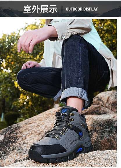 Botas Masculinas Clássicas Modernas para Tornozelo Botas de Caminhada Resistentes ao Desgaste em Camurça de Vaca Tênis de Caminhada Confortáveis Masculinos Sapatos Táticos