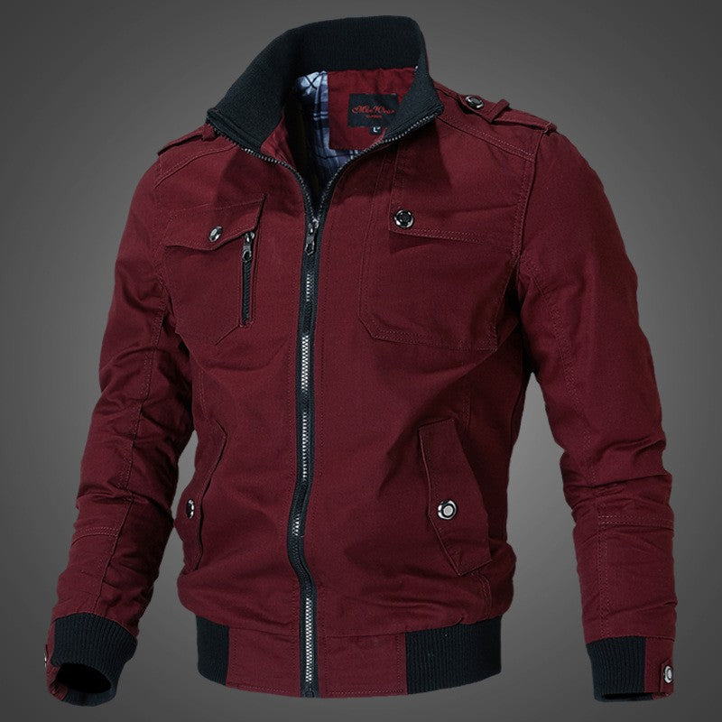 Korean Fashion Stand-up Collar Denim Cargo Coat 2023 Spring Autumn New Men's Jacket Men's Zipper Pocket Stitching Slim Jacket