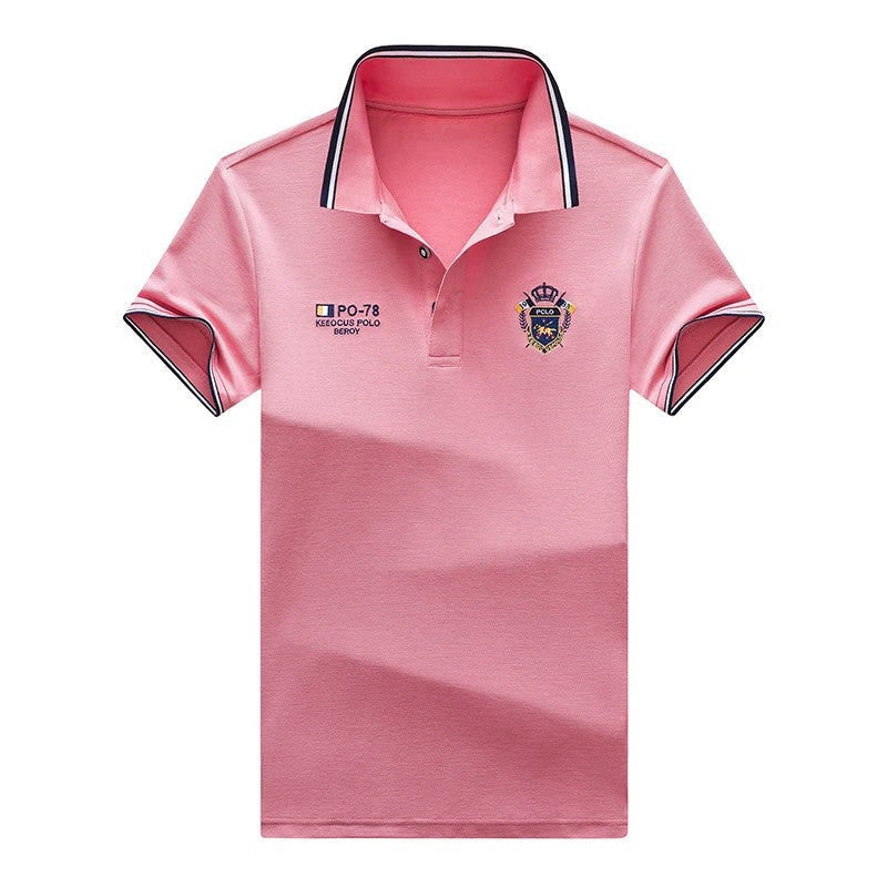 summer Men's Casual Embroidery Short Sleeve Polo Shirt New Fashion Solid Color Top