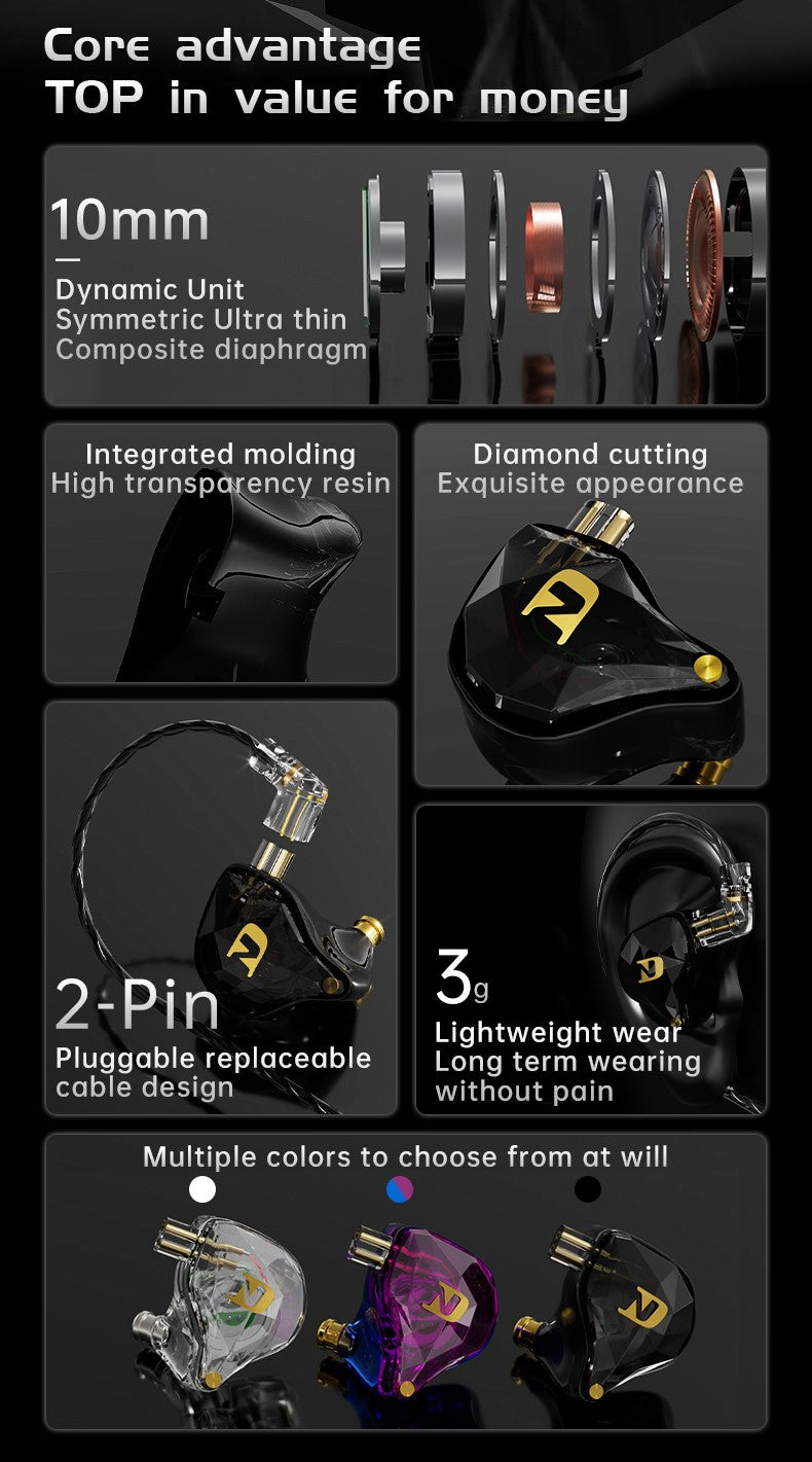 ND NX2 HIFI Earphones Dynamic Stereo Heavy Bass In Ear Monitor Earphone Game Sport Noise Cancelling Headset Detachable Cable