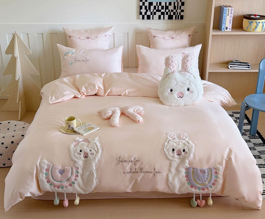 cute cartoon alpaca bedding set single double teen,twin full queen king cotton home textile flat sheet pillow case quilt cover