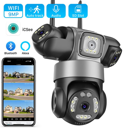 ICsee Wireless PTZ IP Camera 8K 15MP 3-Lens 3-Screen 9MP 4K 2-Way Audio WiFi Outdoor CCTV Security Surveillance Cam