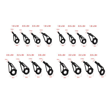 8/16/80Pcs Black Top Tip Guide for Spinning Casting Fishing Rod Building Repair Eye Line Ring Stainless Steel Frame