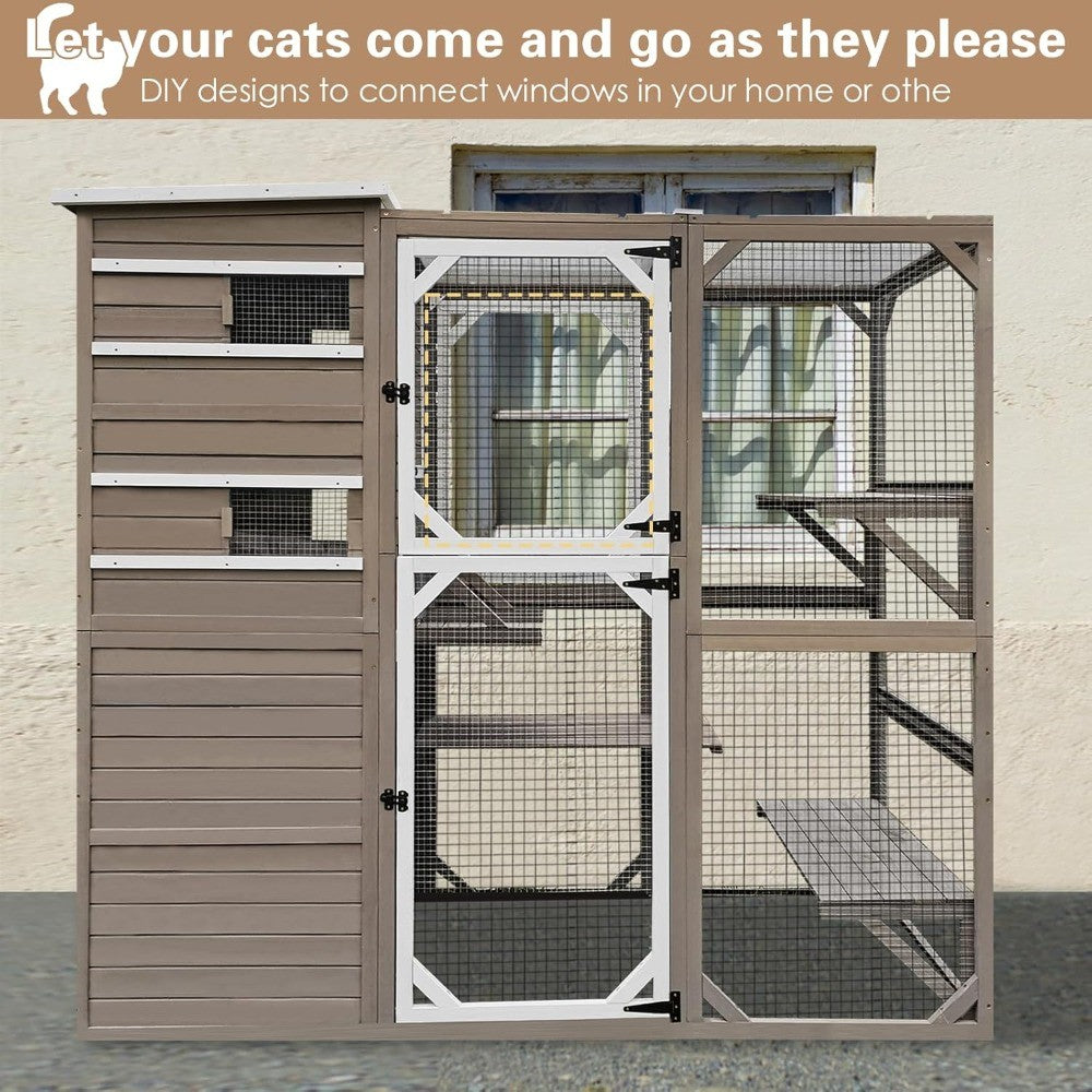 Catio para Gatos ao Ar Livre, Casa de Gatos Grande, Condomínio de Gatos, Área de Recreação Interna com Plataformas de Vários Níveis