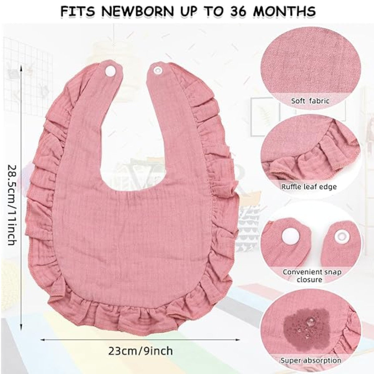 6Pcs Adorable Baby Floral TurbHat and Bib Set - Soft Ruffled Cotton with Delicate Floral Accents, Drool Towel Set, Newborn Gifts