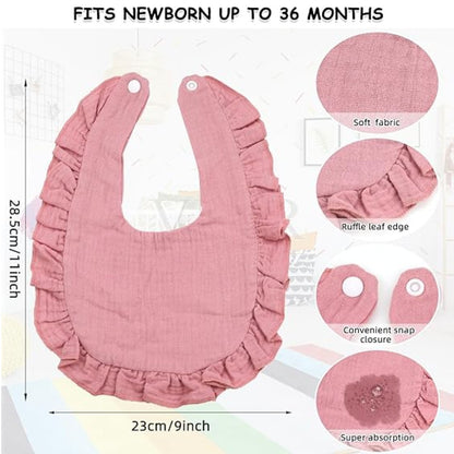 6Pcs Adorable Baby Floral TurbHat and Bib Set - Soft Ruffled Cotton with Delicate Floral Accents, Drool Towel Set, Newborn Gifts