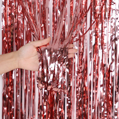 Metallic Tinsel Foil Fringe Curtains Photo Backdrop Glitter Streamers Foil Fringe Backdrop Curtain for Xmas Wedding Background