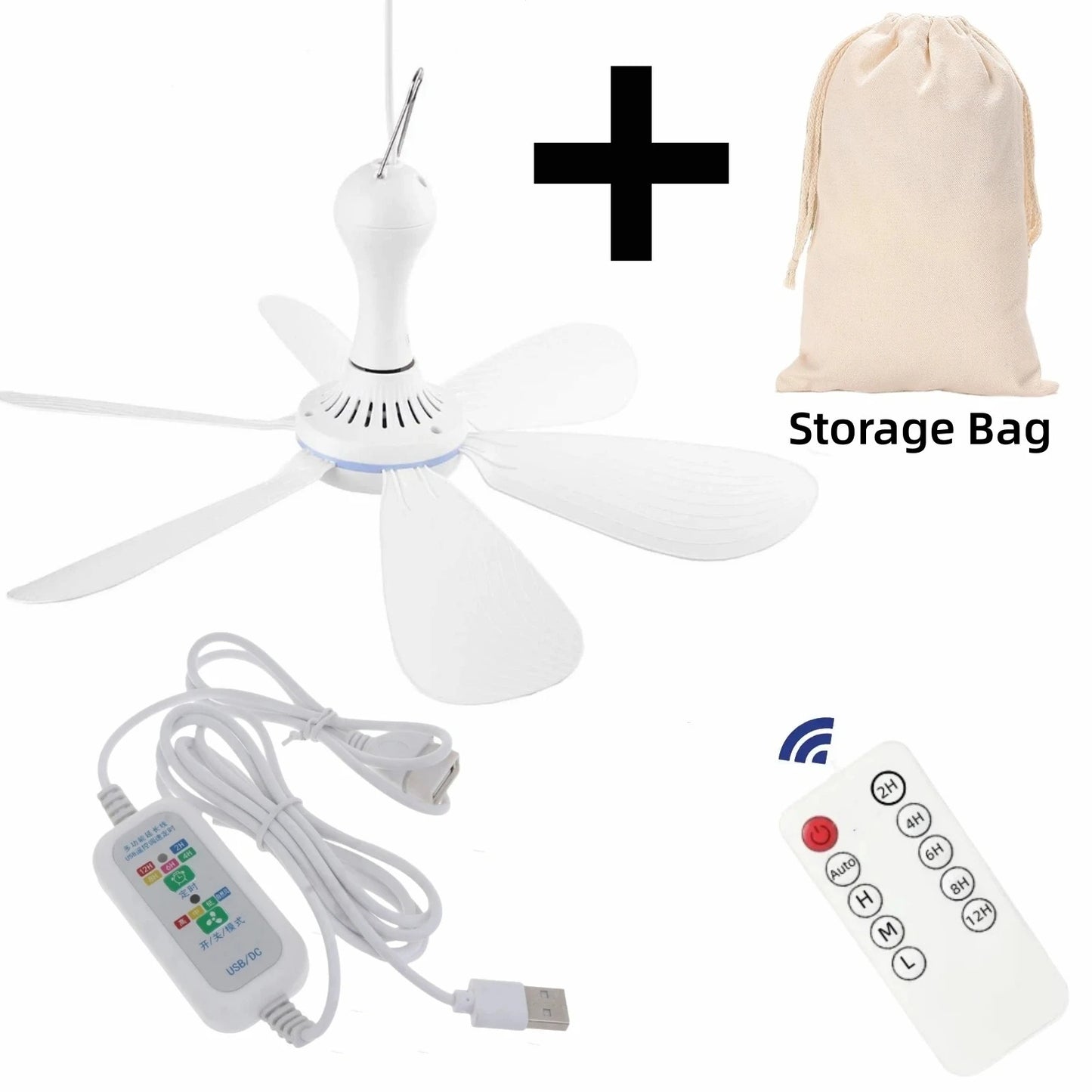 Silent 6 Leaves USB Powered Ceiling Canopy Fan with Remote Control Timing 4 Speed Hanging Fan for Camping Bed Dormitory Tent New