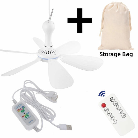 Silent 6 Leaves USB Powered Ceiling Canopy Fan with Remote Control Timing 4 Speed Hanging Fan for Camping Bed Dormitory Tent New