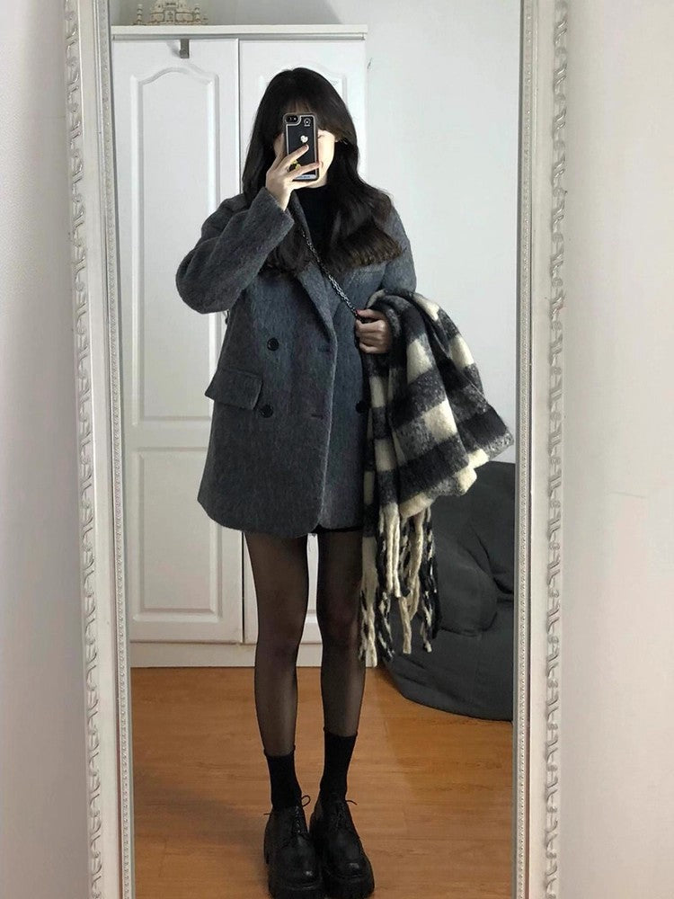 Temperament 2025 New Autumn Winter Women Woolen Suit Thick Coat Korean Style Wool Overcoat Female Office Lady Tops Female Jacket