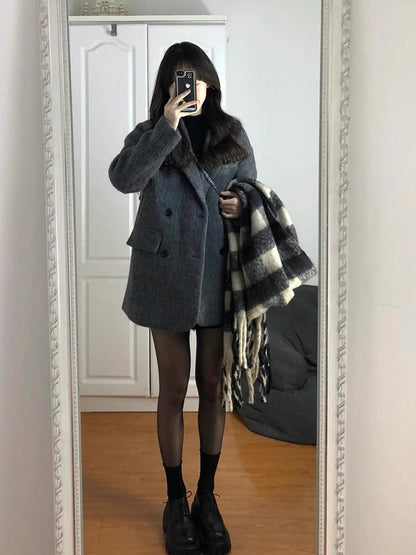 Temperament 2025 New Autumn Winter Women Woolen Suit Thick Coat Korean Style Wool Overcoat Female Office Lady Tops Female Jacket