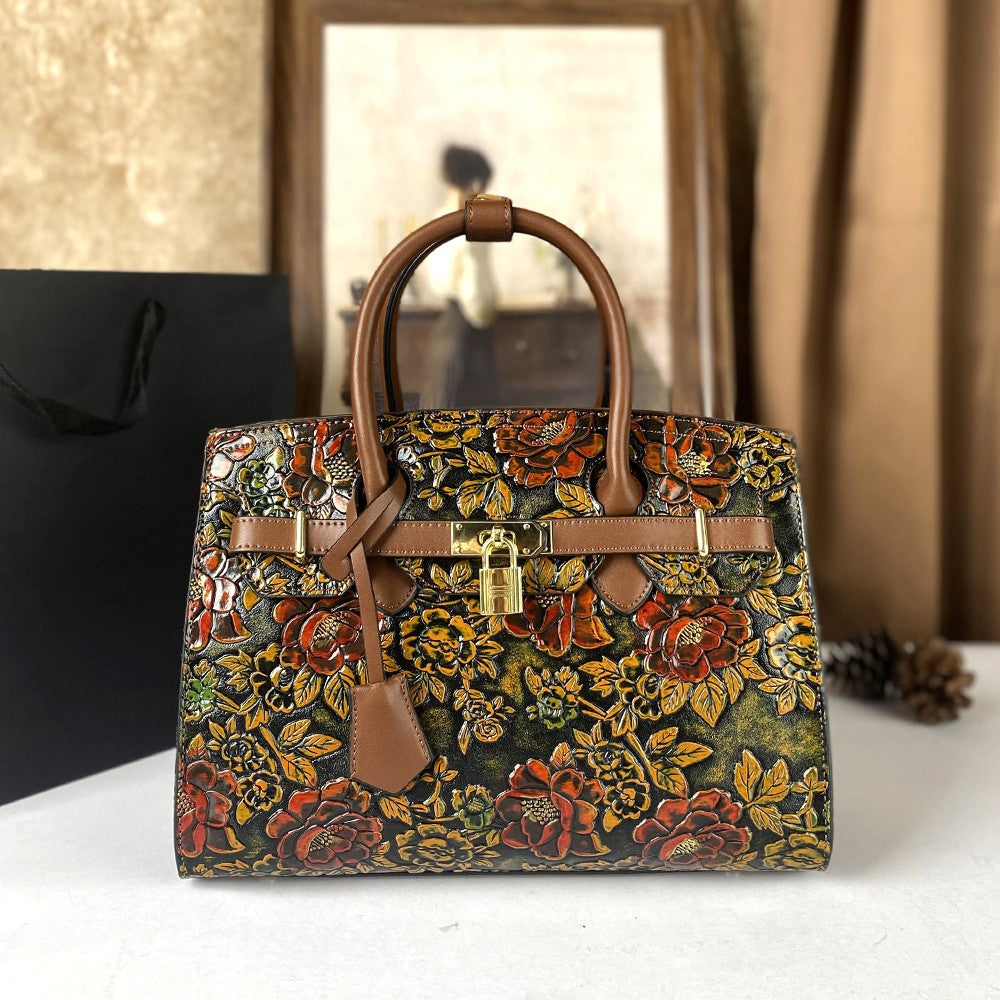 High-End Women's Large Capacity Crossbody Bag Light Luxury Camellia Relief Design Handbag for Stylish Storage