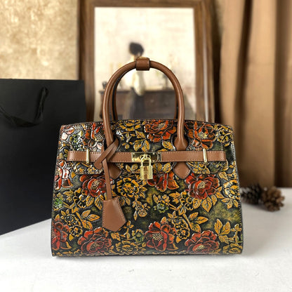 High-End Women's Large Capacity Crossbody Bag Light Luxury Camellia Relief Design Handbag for Stylish Storage