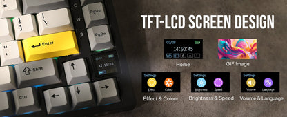 Teclado Gamer Ajazz AK820 Pro com Chave Magnética, Montagem Gasket, Bluetooth 5.1/Wireless 2.4G/USB-C com Fio, Tela TFT, para Mac/Windows