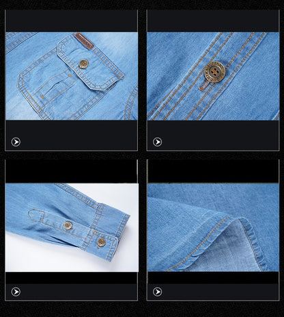 Men's Spring Denim Thin Shirt Soft Cotton Slim Fit Jeans Cowboy Streetwear Male Autumn Long Sleeve Shirts Plus Size 5XL