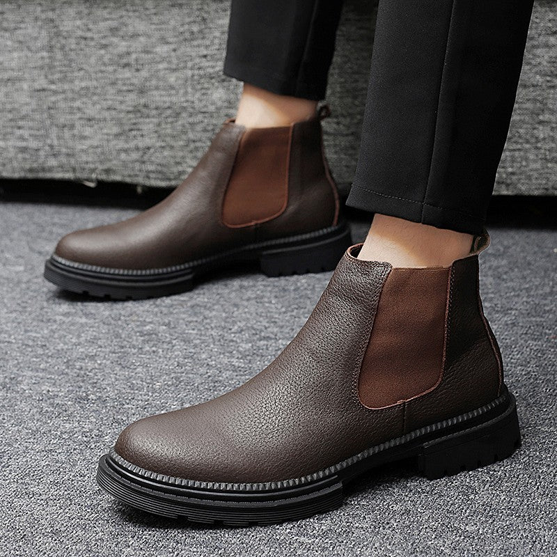 Genuine Leather Mens Chelsea Boots Slip on Male Casual Footwear All-match High Quality Ankle Boots Vintage Style Business Botas