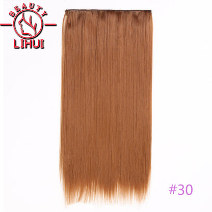 Extensões de cabelo sintéticas com clipe, longas e lisas, com 5 clipes em uma única peça, extensões de cabelo multicoloridas LIHUI