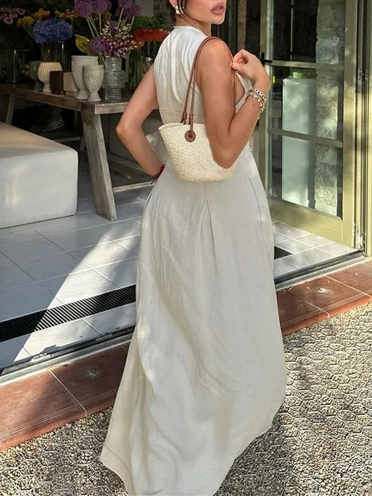 MUJER Zipper Long Dress Woman Pleated Sleeveless Bodycon Dress Summer Elegant Pa