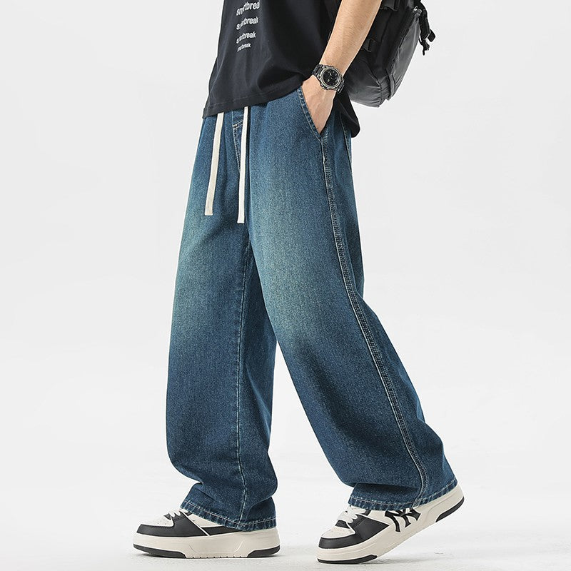Calça Jeans Masculina Americana Solta Perna Larga Reta Casual Street Hip-hop Folgada Jeans Preto Cinza Azul Streetwear Masculino