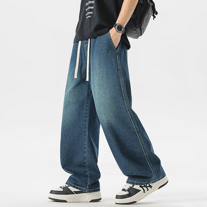 Calça Jeans Masculina Americana Solta Perna Larga Reta Casual Street Hip-hop Folgada Jeans Preto Cinza Azul Streetwear Masculino