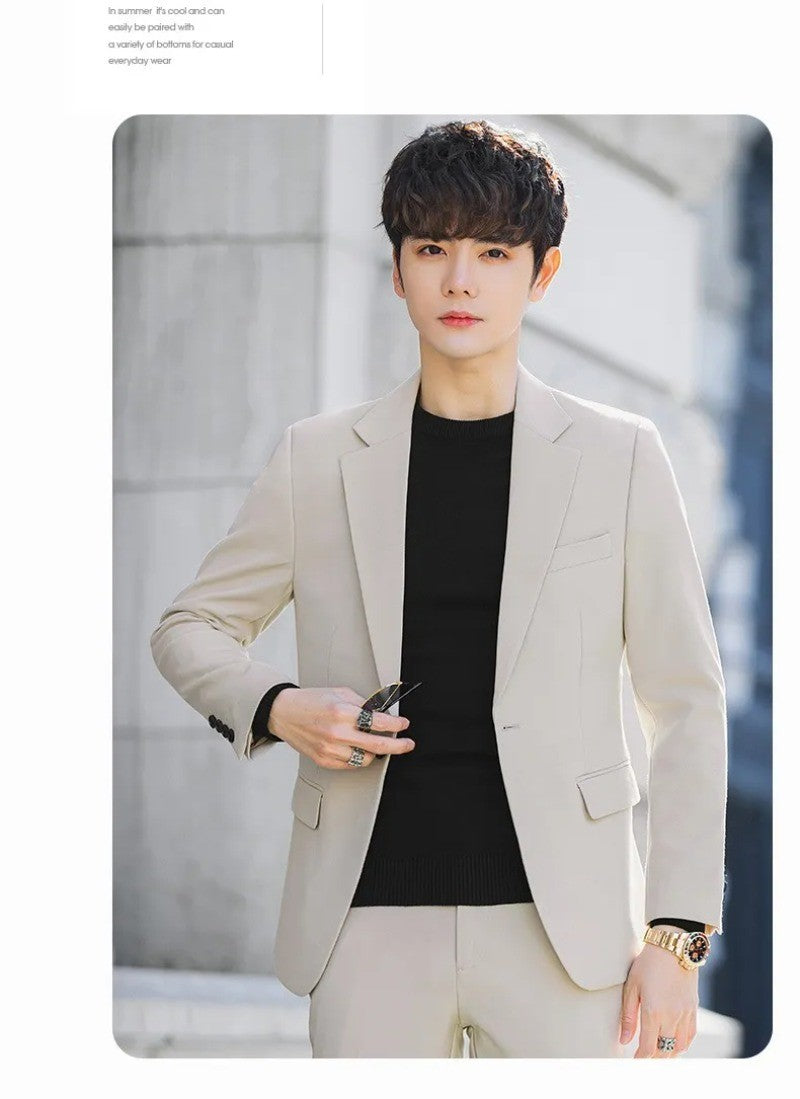 S-6XL Men's Business Casual Suit Korean Style Trendy Slim Fit 2 Piece Set Solid Color ?Blazer+ Pants )Groom Wedding Dress Party